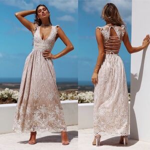 Hello Molly Gold On the Ceiling Maxi Dress - Champagne Glitter Embellished